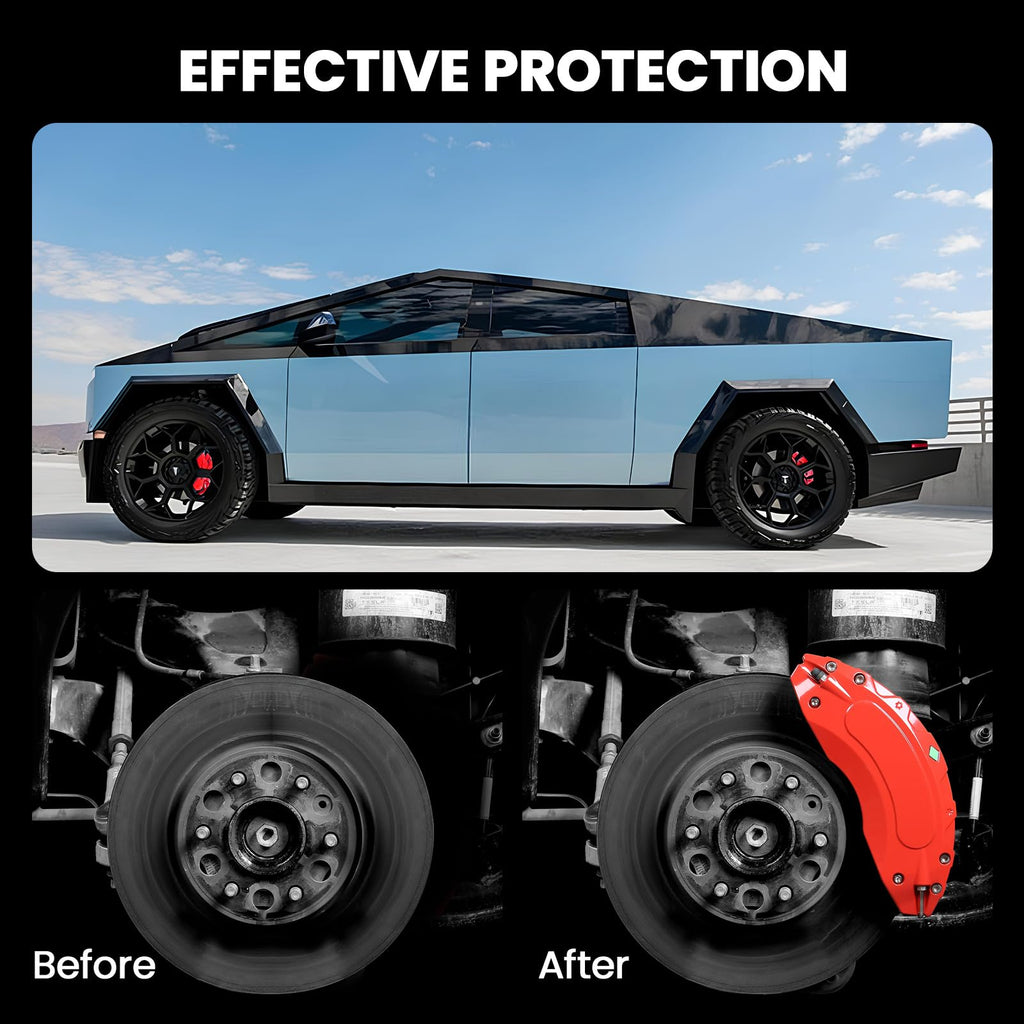 TESCYBERMODS Caliper Covers Compatible with Tesla Cybertruck Accessories 2023,2024,Front and Rear Brake Caliper Covers Set of 4 for Cybertruck Pickup Truck Wheel Accessories(Red)