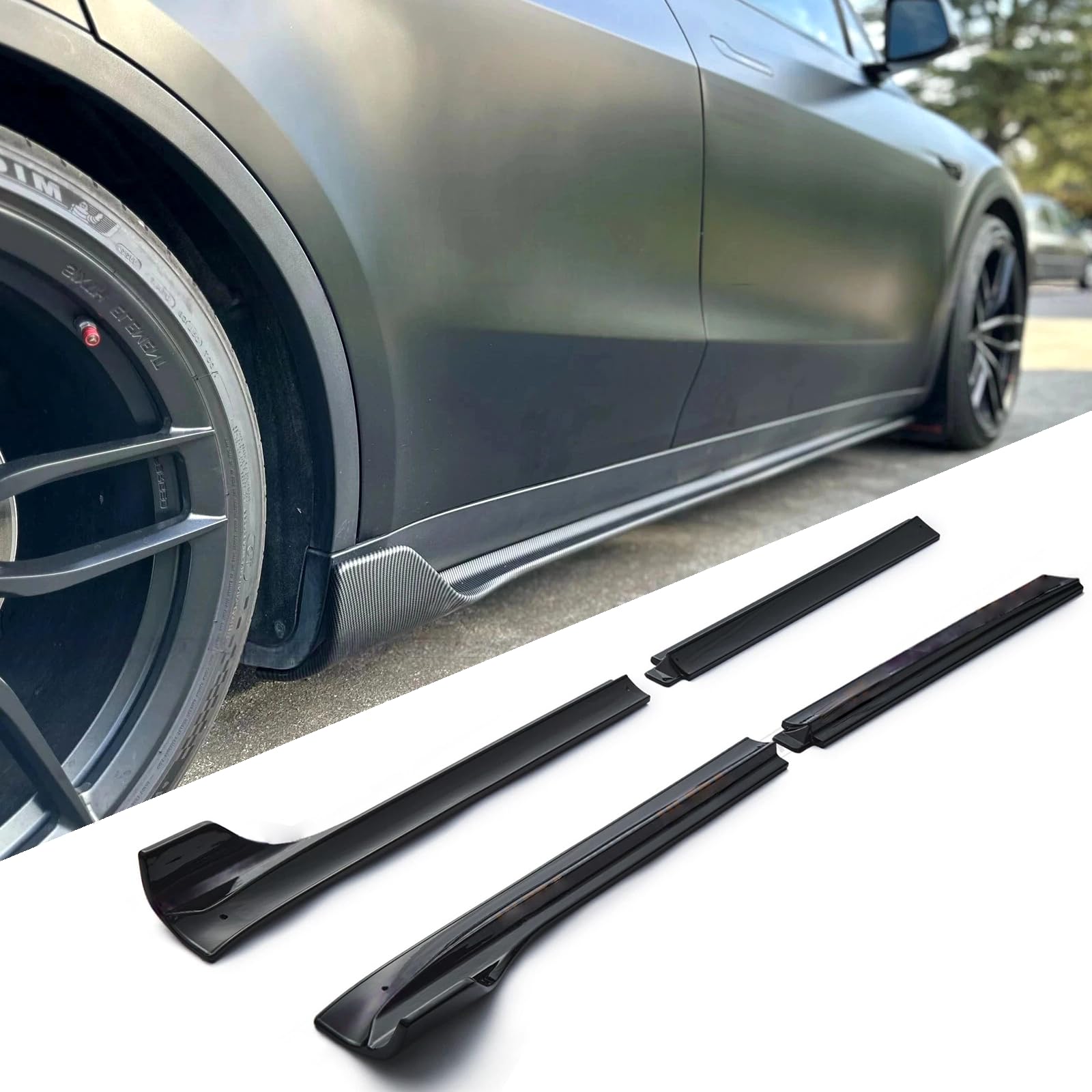 SKKYORO 4-Piece Side Skirt Extension Kit for Tesla Model Y 2020-2024, Gloss Black ABS Rocker Panel Splitter