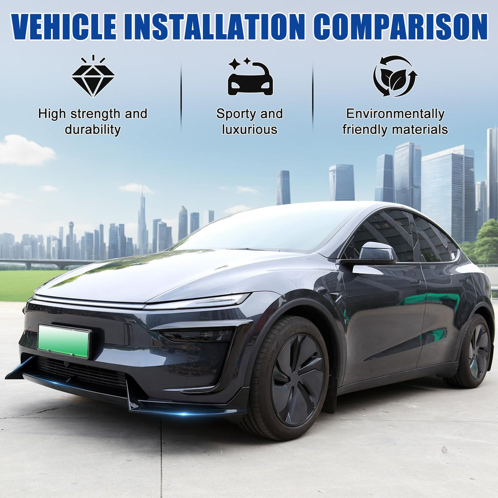 FormiPow Front Bumper Lip for 2025 2026 Tesla Model Y Juniper, 3-Piece ABS Front Splitter Bumper Lip, Aerodynamic Stability, No-Drill Model Y Juniper Accessories (Glossy Black)