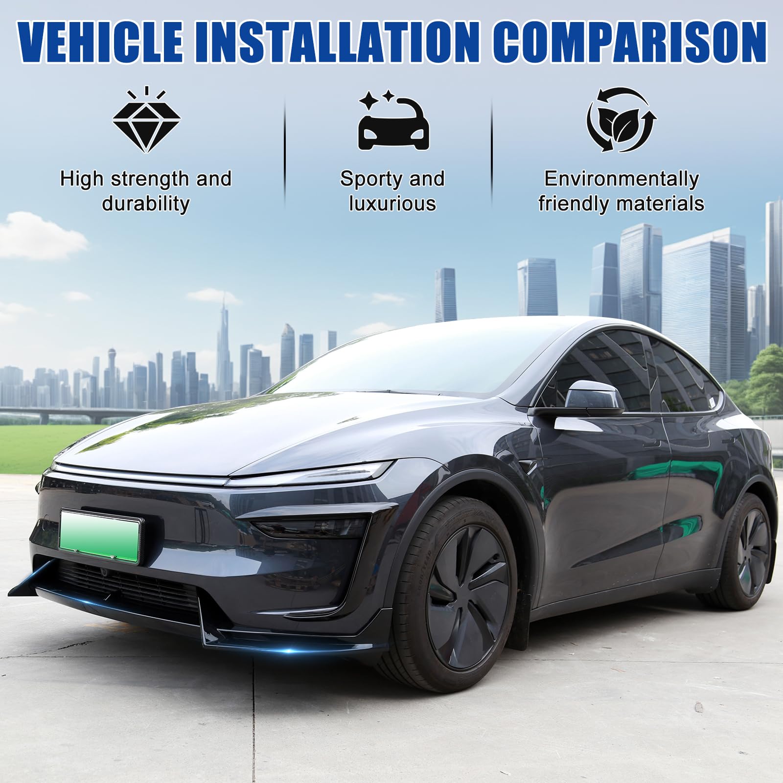 FormiPow Front Bumper Lip for 2025 2026 Tesla Model Y Juniper, 3-Piece ABS Front Splitter Bumper Lip, Aerodynamic Stability, No-Drill Model Y Juniper Accessories (Glossy Black)