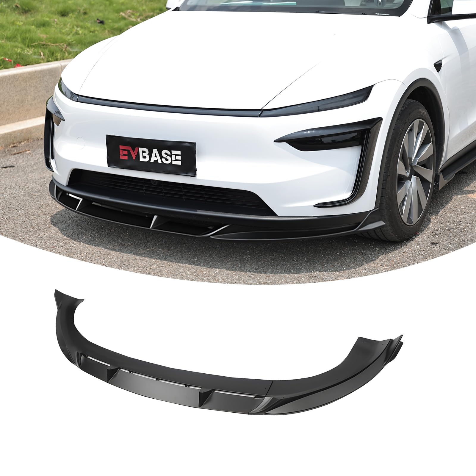 EVBASE Fang-Style Front Lip for Tesla Model Y Juniper 2025-2026, Matte Black ABS Bumper Splitter Body Kit