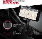 Macally Car Cup Holder Phone Mount - Securely Holds Phones up to 4.1” Wide - Flexible Gooseneck & 360° Rotatable Cradle