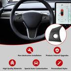 Fancemot 9 PCS Carbon Fiber Interior Decor Trim Cover Kit Compatible with 2021-2023 Tesla Model 3 & 2019-2024 Model Y, Dashboard Cover Door Panel Cover Steering Lever Cover Steering Wheel Cover