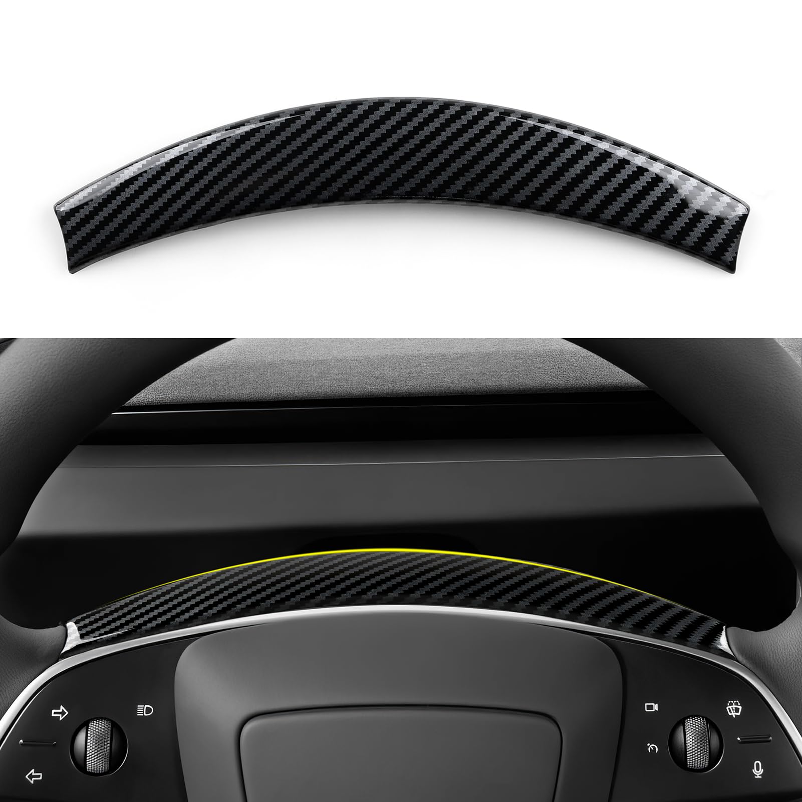 for Tesla Model 3 Highland 2024 2025 2026 Model Y Juniper 2025 2026 Accessories Car Steering Wheel Trim Carbon Style ABS Decal Sticker (Style B)