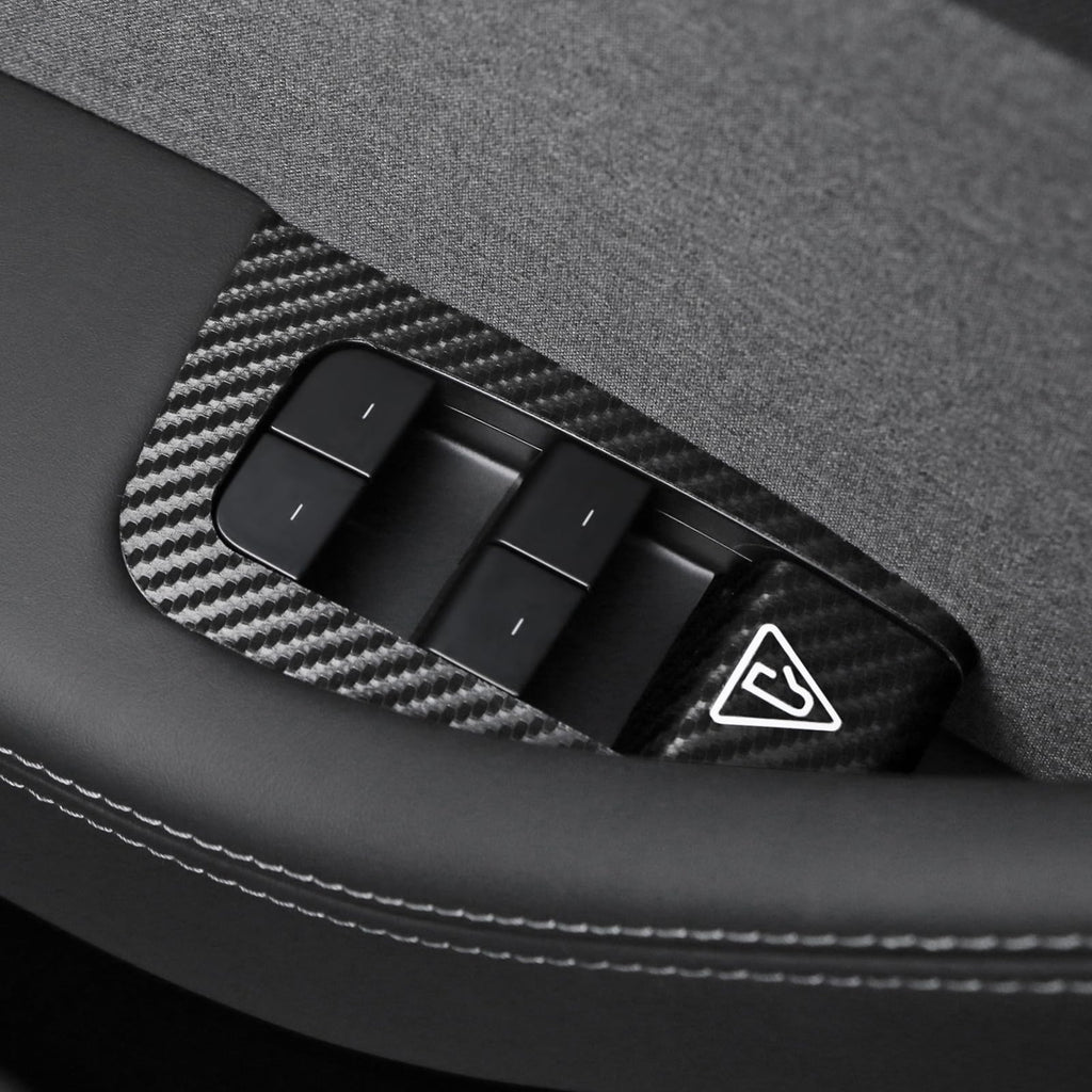 BETTERHUMZ Window Switch Panel Cover for Tesla Model Y Juniper 2025, Suede Carbon Fiber Interior Trim