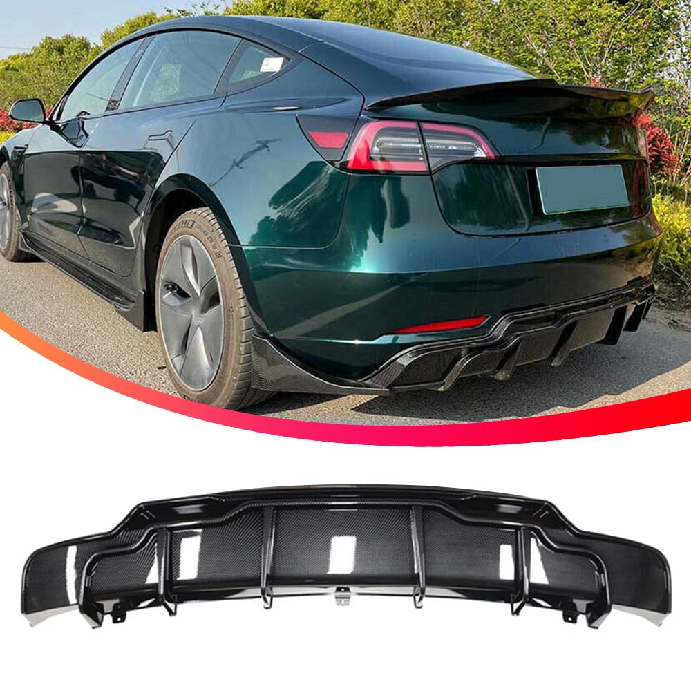 Ombialo Rear Lip Bumper Diffuser Compatible with 2017-2022 Tesla Model 3 Lower Bumper Lip Spoiler Body Kit 3PCS (Carbon Fiber Style)