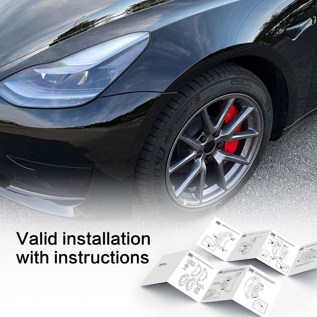 Weishine - Brake Caliper Covers Set of 4 Compatible with Tesla model 3 Accessories，2017-2023 18 Inch 19 Inch Wheel Hub Size Red Brake Caliper Covers Model 3 Caliper Covers (red)