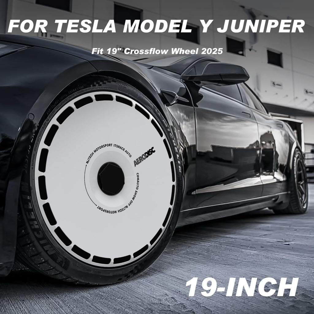 19 Inch Wheel Covers for Tesla Model Y Juniper Crossflow Wheels 2025, Centers Lock Installation Rim Protector, Full Coverage Hubcaps Exterior Accessories (White Ring, 4 PCS)