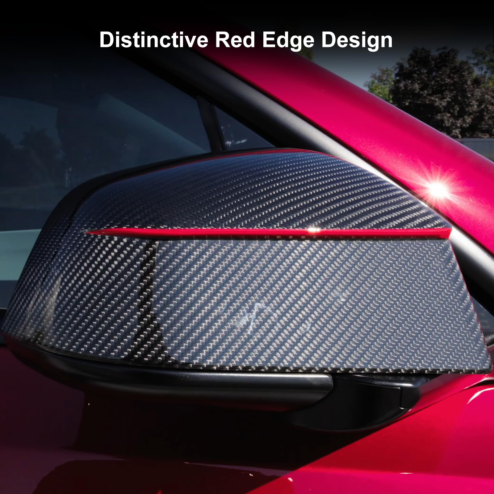 2PCS Side Mirror Covers for Juniper Real Carbon Fiber Redline Performance Style Side Mirror Caps for Model Y Juniper 2025.03+ (Glossy Black)