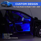 Nestour Interior Car Neon Lights Fit for Tesla Model 3 Y 2021 2022 2023 (Center Console+Dashboard+2 Foot Lights) with Armrest Organizer, Tesla Ambient Lighting, APP-Controlled RGB LED Strip Lights