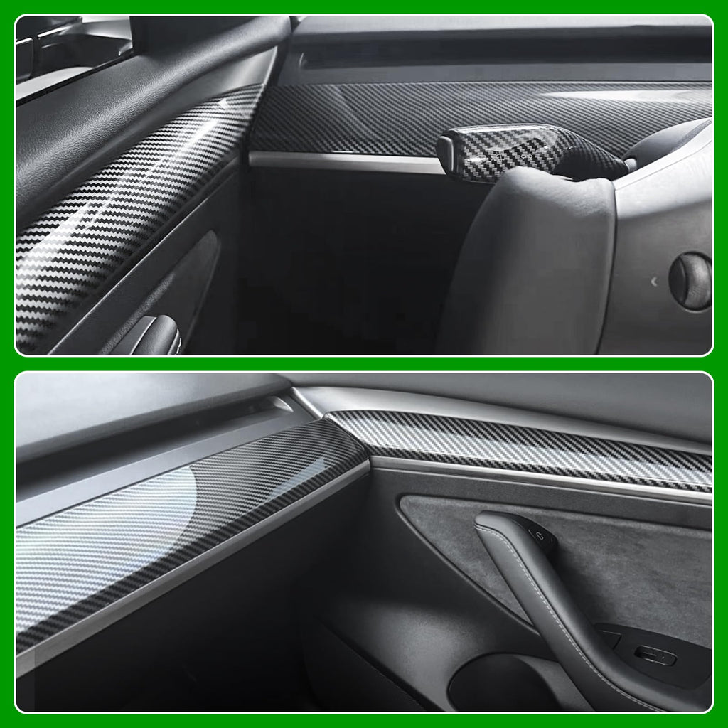 Carbon Fiber-ISH Dashboard/Door trim panel cover - (Diamond Star Inspected/Approved) Fits 2019-2024 Tesla Model Y & 2021-2023 Model 3  - M3 & MY Tesla Interior Cover Panels 4PCS-Gloss Carbon Fiber - $58.99