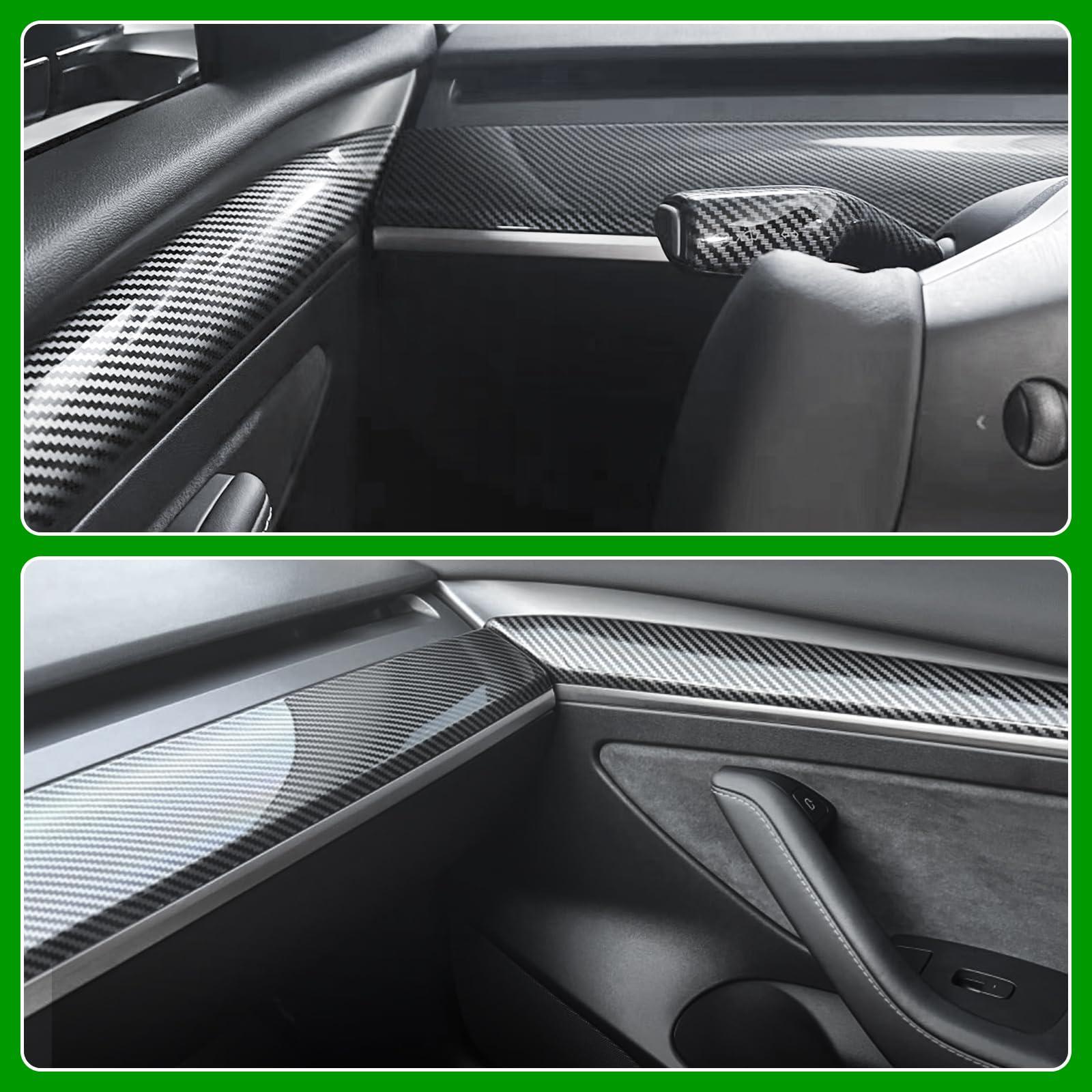 Carbon Fiber-ISH Dashboard/Door trim panel cover - (Diamond Star Inspected/Approved) Fits 2019-2024 Tesla Model Y & 2021-2023 Model 3  - M3 & MY Tesla Interior Cover Panels 4PCS-Gloss Carbon Fiber - $58.99