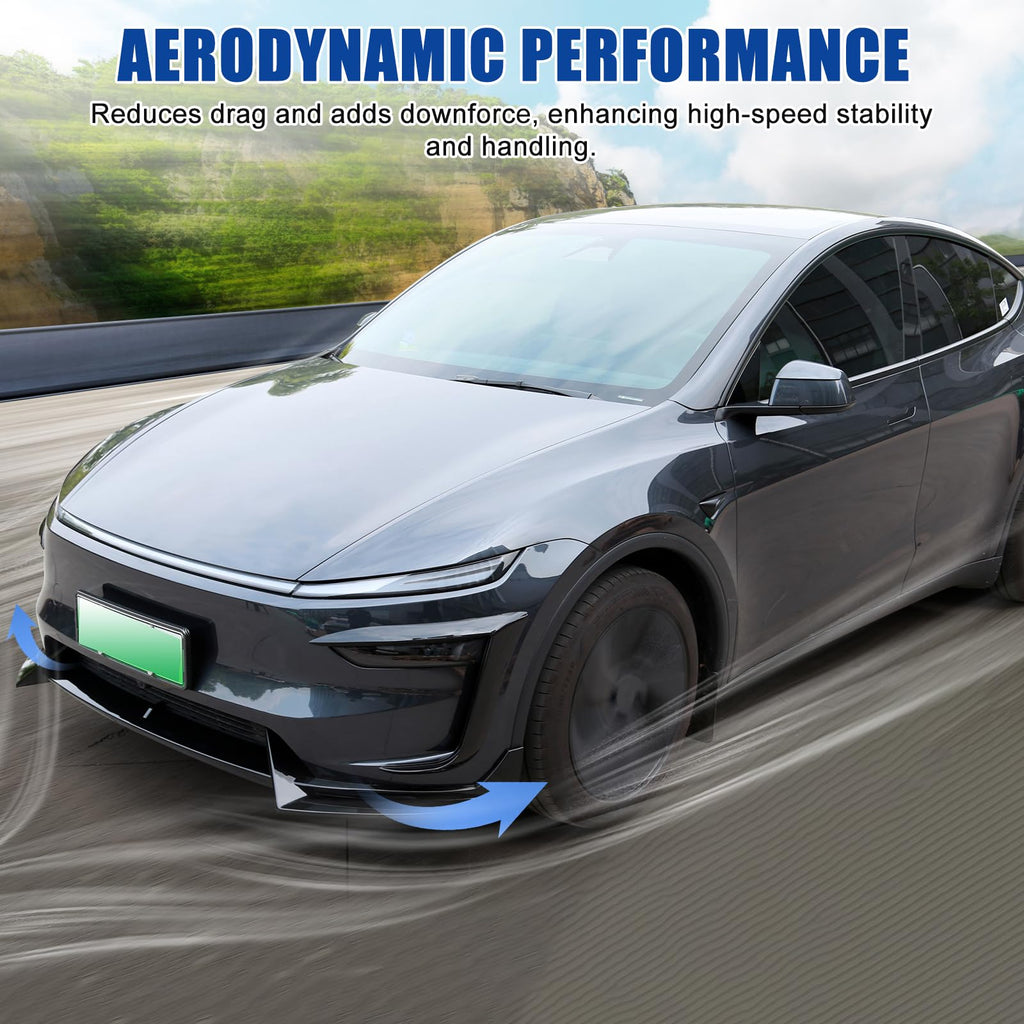 FormiPow Front Bumper Lip for 2025 2026 Tesla Model Y Juniper, 3-Piece ABS Front Splitter Bumper Lip, Aerodynamic Stability, No-Drill Model Y Juniper Accessories (Glossy Black)