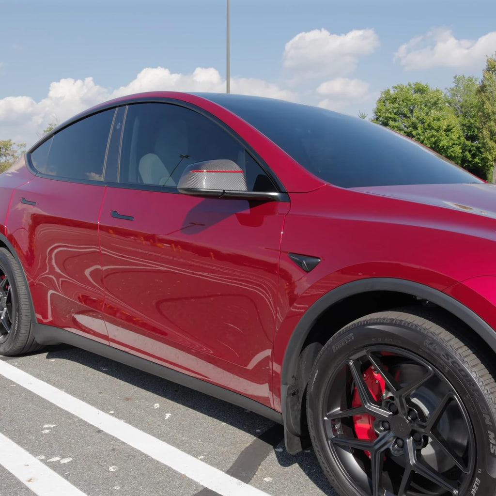 2PCS Side Mirror Covers for Juniper Real Carbon Fiber Redline Performance Style Side Mirror Caps for Model Y Juniper 2025.03+ (Glossy Black)