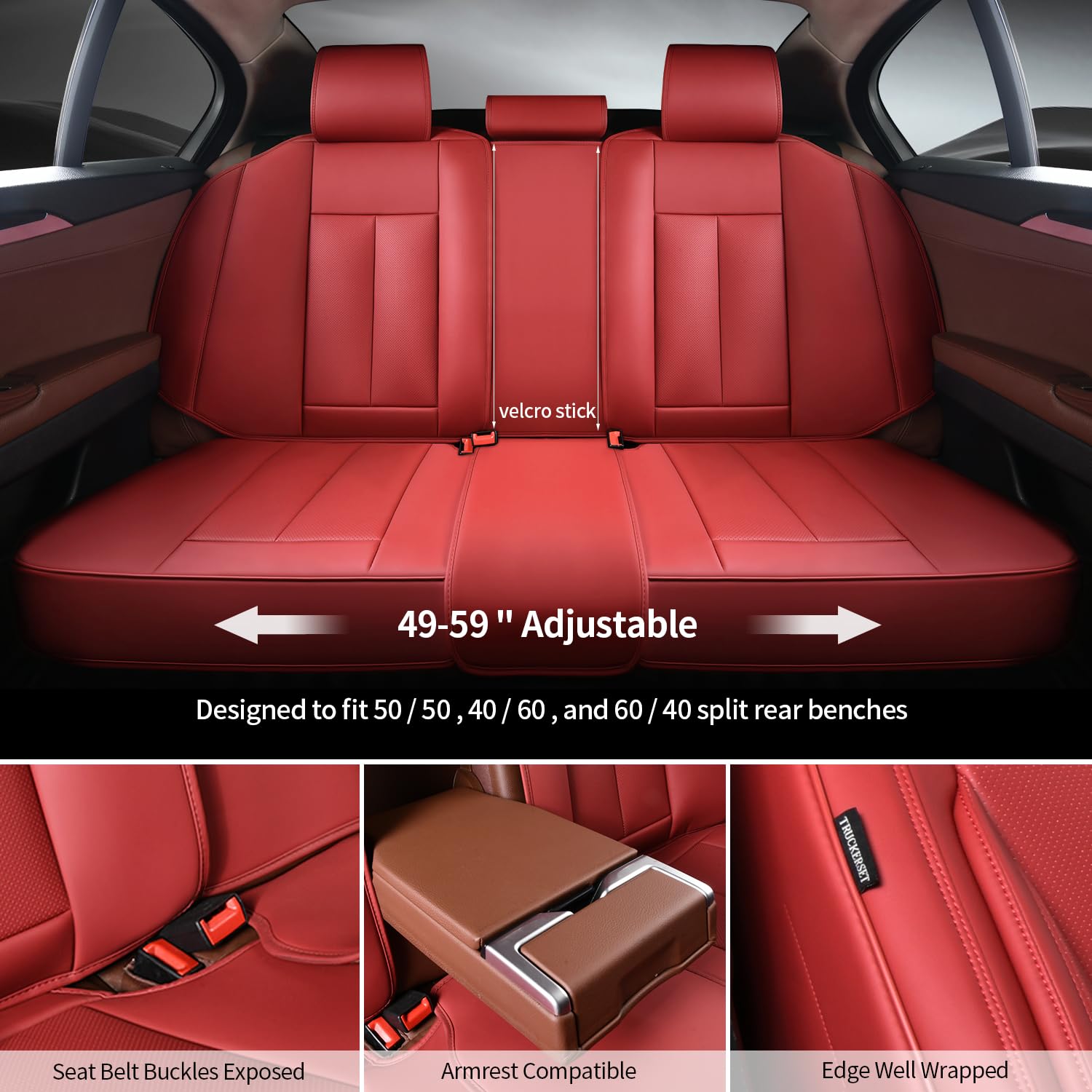 truckerset Car Seat Covers Full Set,Leather Waterproof Car Seat Cover,Airbag Compatible,Breathable Design,Suitable for Car,Truck,SUV 5 Pack(Burgundy)