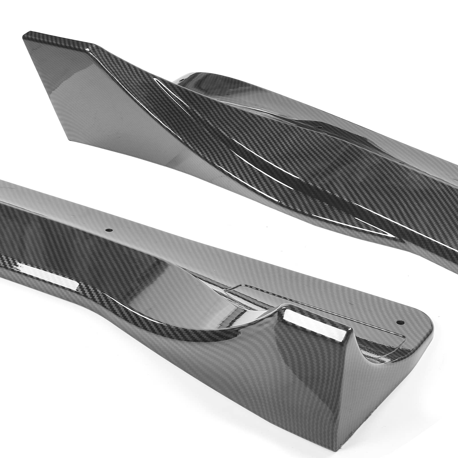 IKON MOTORSPORTS, Side Skirts Compatible with 2020-2024 Tesla Model Y, Carbon Fiber Print IKON Style ABS Plastic Side Skirt Extension Splitter Rocker Panel Pair, 2021