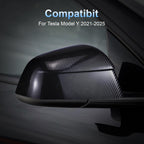 Compatible with Tesla Model Y Side Mirror Cover Caps 2021-2025 (Incl. Juniper),2-Piece Aerodynamic Wind Blade Cover Set,Easy Install & Anti-Scratch Protector(Carbon Fiber Style)