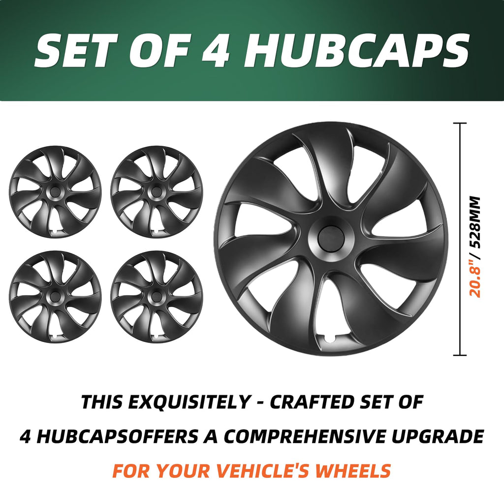 Tesla Model Y Wheel Covers, 19 Inch, 4-Piece Set, Matte Black ABS, Snap-in Installation, 2020-2024 Compatible