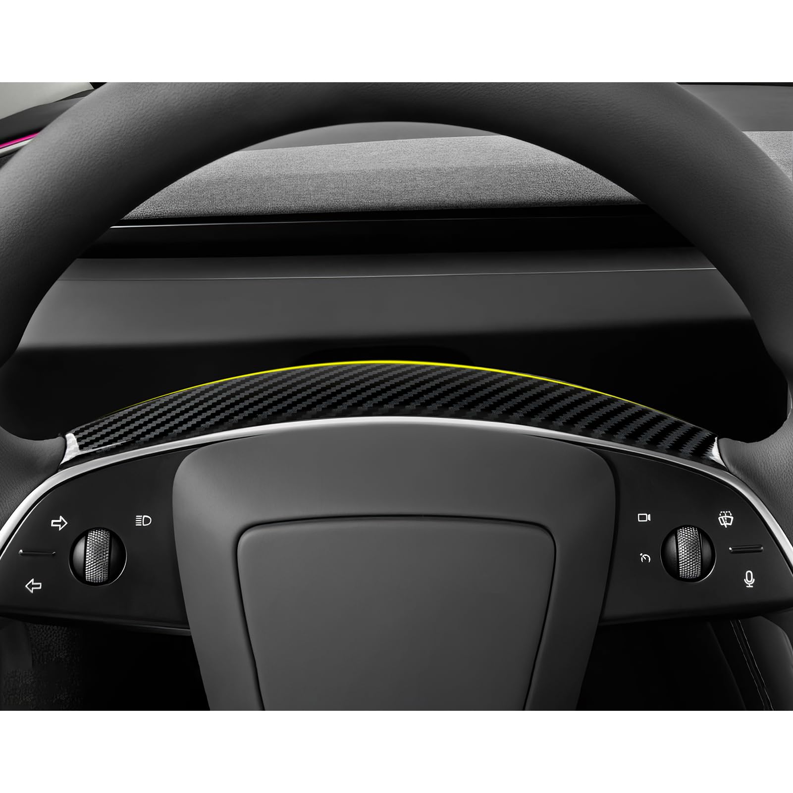 for Tesla Model 3 Highland 2024 2025 2026 Model Y Juniper 2025 2026 Accessories Car Steering Wheel Trim Carbon Style ABS Decal Sticker (Style B)