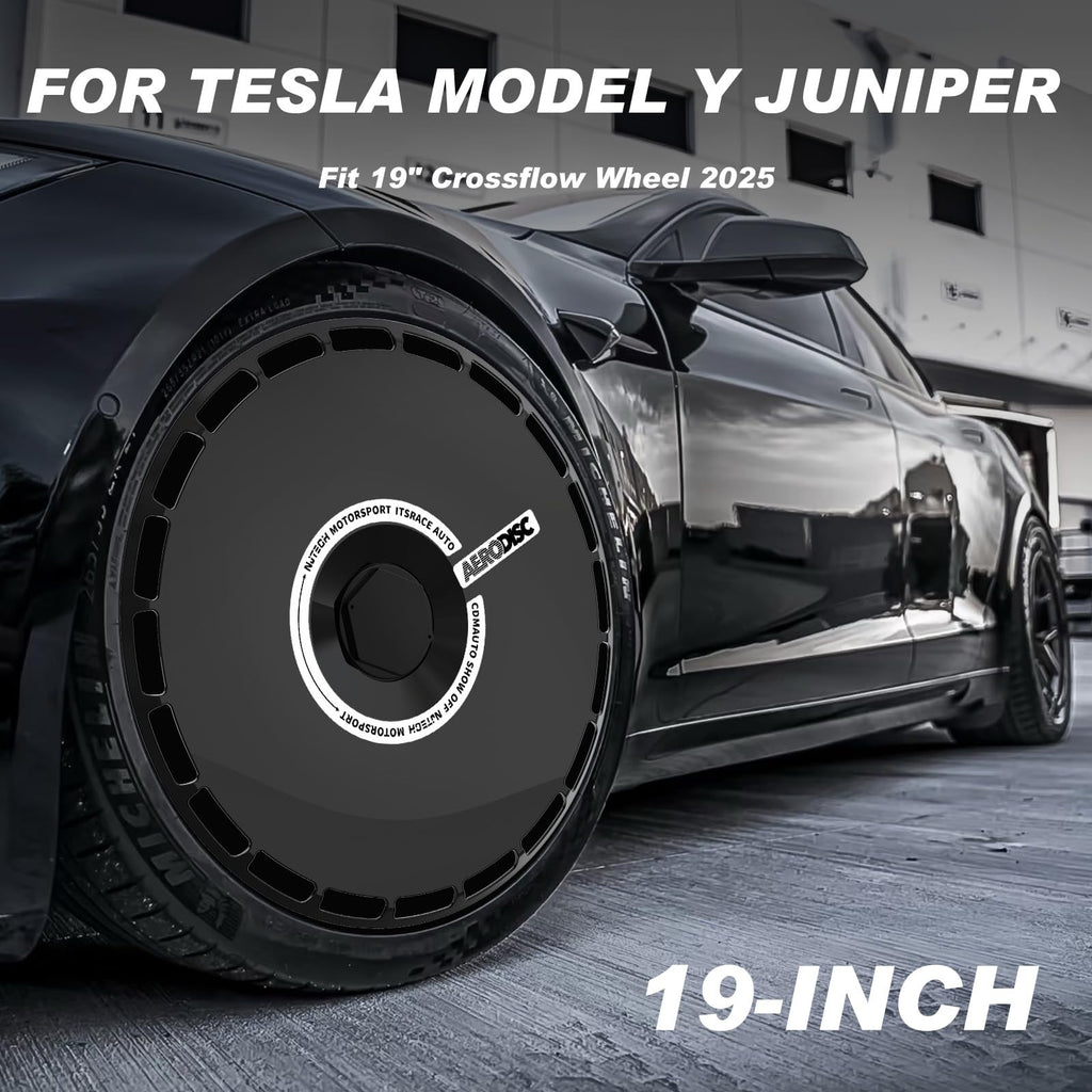 19 Inch Wheel Covers for Tesla Model Y Juniper Crossflow Wheels 2025, Centers Lock Installation Rim Protector, Full Coverage Hubcaps Exterior Accessories (Black Ring, 4 PCS)
