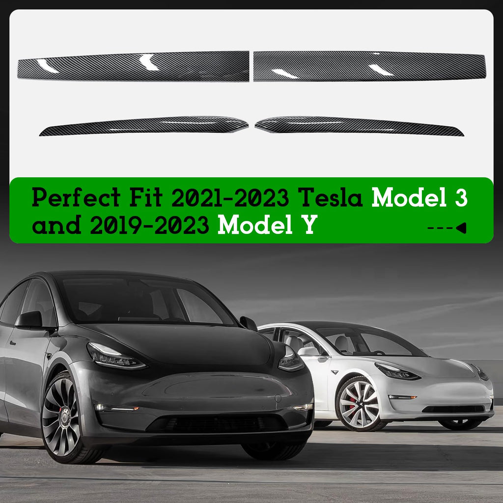 Carbon Fiber-ISH Dashboard/Door trim panel cover - (Diamond Star Inspected/Approved) Fits 2019-2024 Tesla Model Y & 2021-2023 Model 3  - M3 & MY Tesla Interior Cover Panels 4PCS-Gloss Carbon Fiber - $58.99