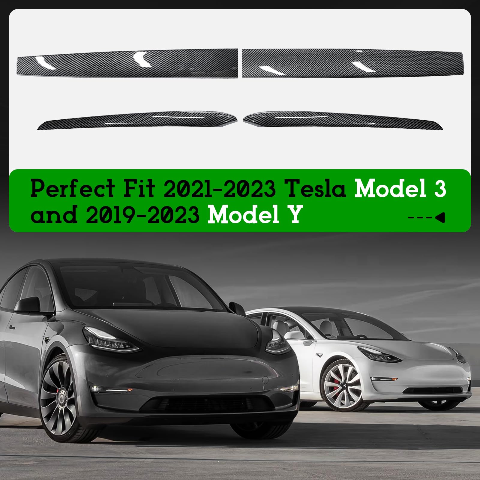 Carbon Fiber-ISH Dashboard/Door trim panel cover - (Diamond Star Inspected/Approved) Fits 2019-2024 Tesla Model Y & 2021-2023 Model 3  - M3 & MY Tesla Interior Cover Panels 4PCS-Gloss Carbon Fiber - $58.99