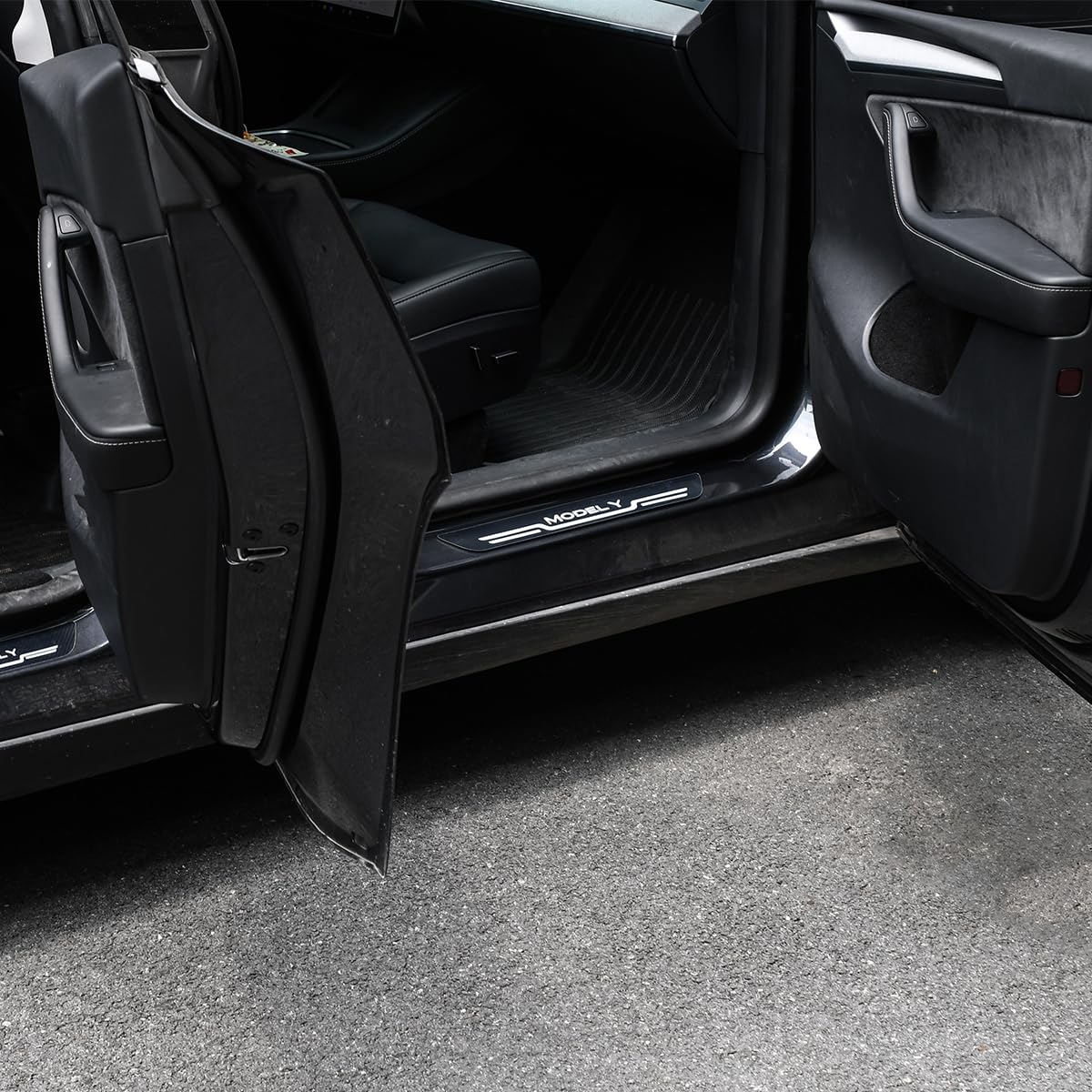 4PCS Car Door Sill Protector for Tesla Model Y/3 Car Threshold Stickers Decoration Scuff Plate Sticker, Waterproof Door Threshold Strips Exterior Accessories for Tesla Model 3/Y (Textured-Y)