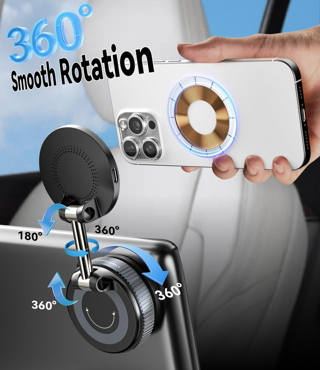 ALAFLY 15W for MagSafe Car Mount Charger, Magnetic Wireless Car Phone Holder for iPhone 17 16 15 14 13 12 Pro Max, 360° Adjustable iPhone Charger for Car with USB C Car Charger Adapter