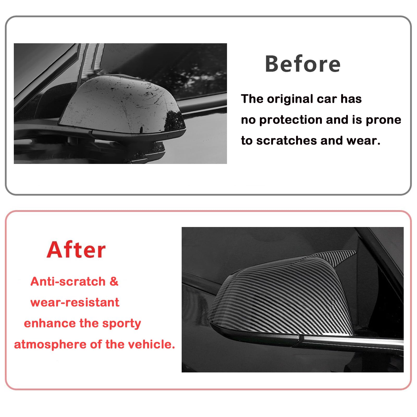 BoxCheer 2 Pieces Rearview Mirror Covers suitable for Tesla Model Y 2020-2024 Anti-Scratch Car Rearview Mirror Frame Replacement Decoration Sports Accessories - with horns carbon fiber