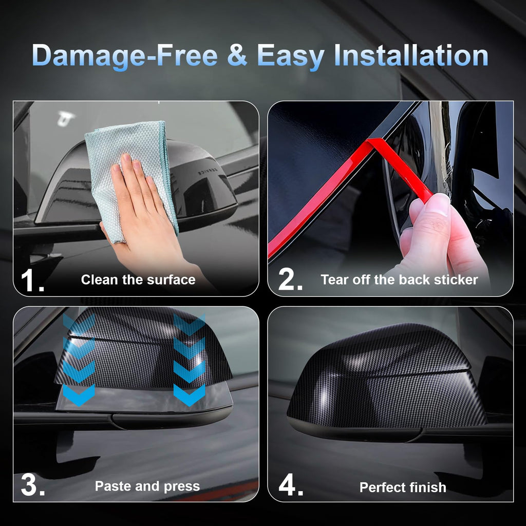 Compatible with Tesla Model Y Side Mirror Cover Caps 2021-2025 (Incl. Juniper),2-Piece Aerodynamic Wind Blade Cover Set,Easy Install & Anti-Scratch Protector(Carbon Fiber Style)