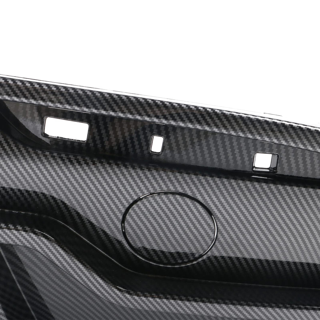 IKON MOTORSPORTS, Rear Diffuser Compatible with 2020-2024 Tesla Model Y, Carbon Fiber Print IKON Style PP Rear Bumper Lip Shark Fin Splitter Replacement 3PC, 2021