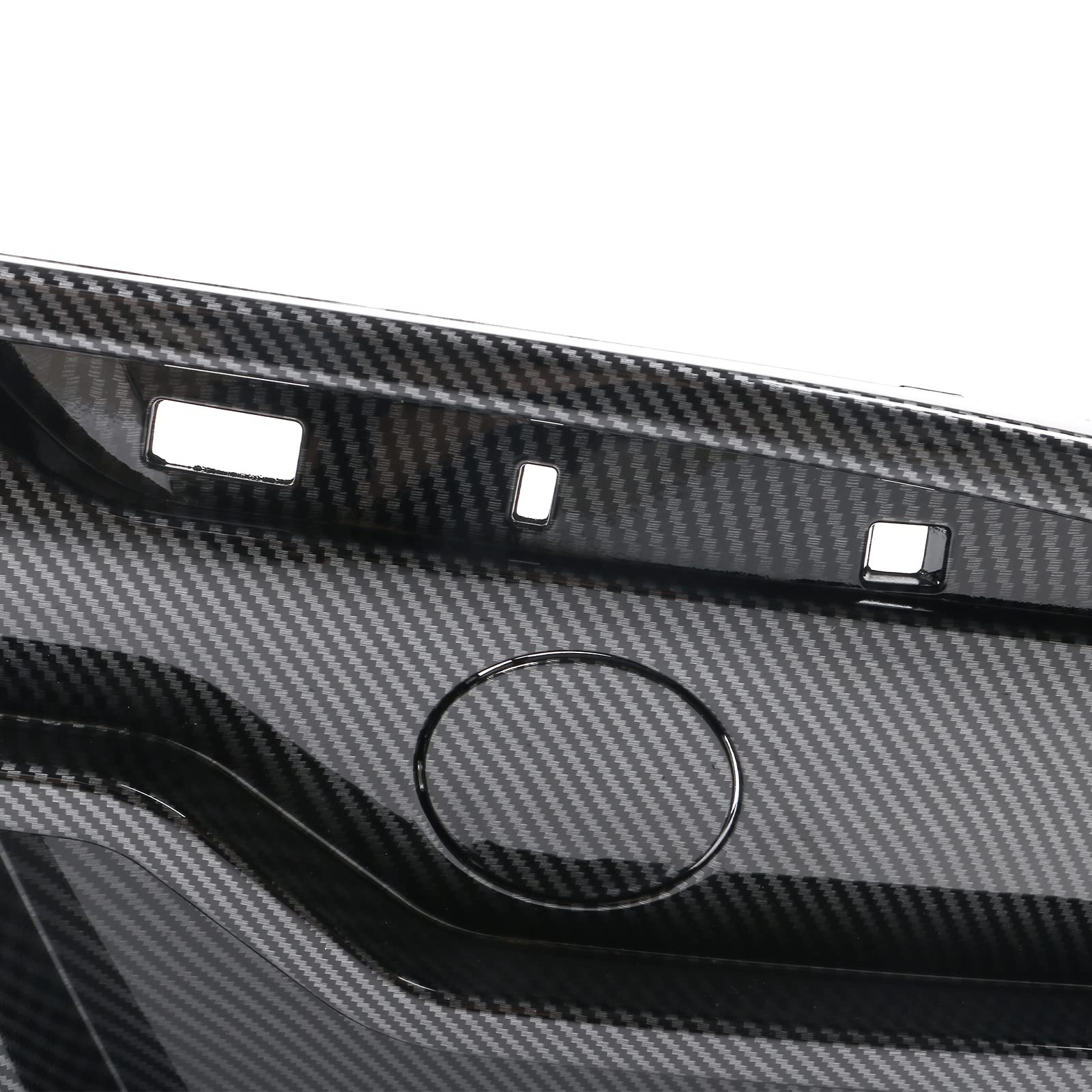 IKON MOTORSPORTS, Rear Diffuser Compatible with 2020-2024 Tesla Model Y, Carbon Fiber Print IKON Style PP Rear Bumper Lip Shark Fin Splitter Replacement 3PC, 2021