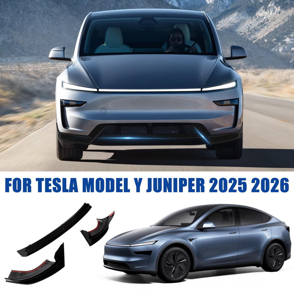 FormiPow Front Bumper Lip for 2025 2026 Tesla Model Y Juniper, 3-Piece ABS Front Splitter Bumper Lip, Aerodynamic Stability, No-Drill Model Y Juniper Accessories (Glossy Black)