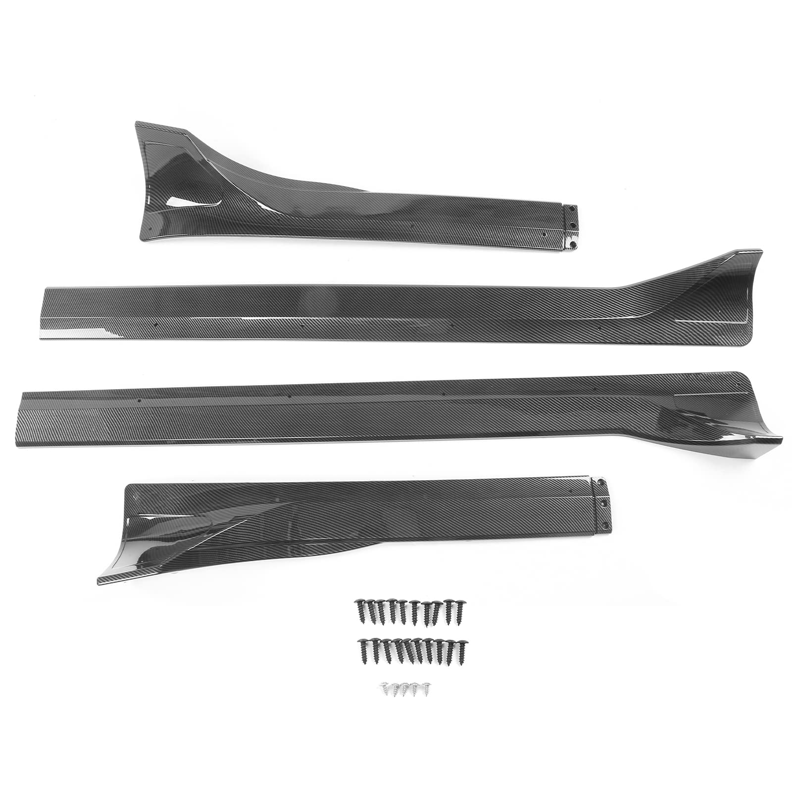 IKON MOTORSPORTS, Side Skirts Compatible with 2020-2024 Tesla Model Y, Carbon Fiber Print IKON Style ABS Plastic Side Skirt Extension Splitter Rocker Panel Pair, 2021