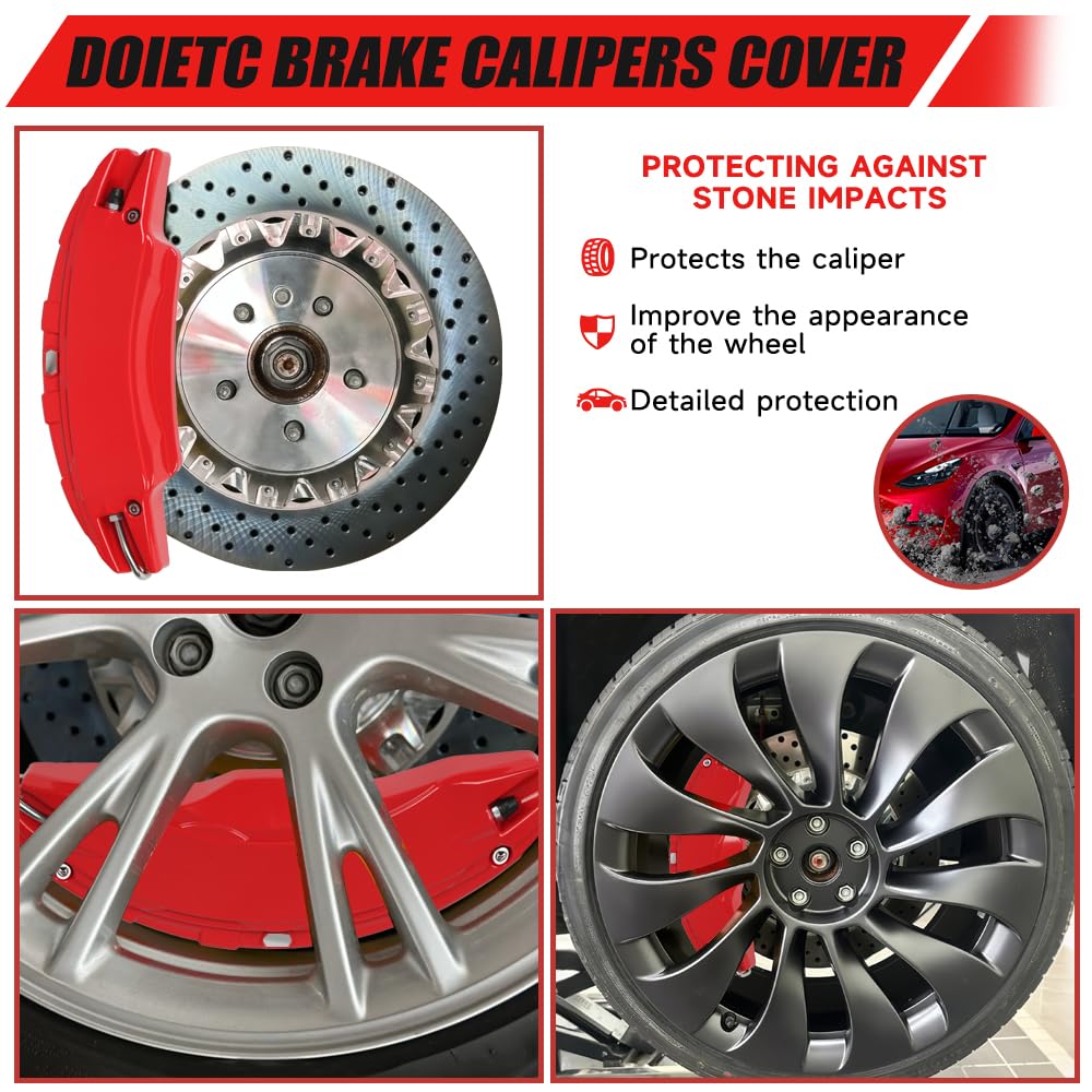 Brake Caliper Covers Compatible with Tesla Model Y Juniper 2025-2026, 19 20 inch Front and Rear Brake Wheel Hub Brake Caliper Covers 4 Pcs For Model Y Juniper Accessories Red