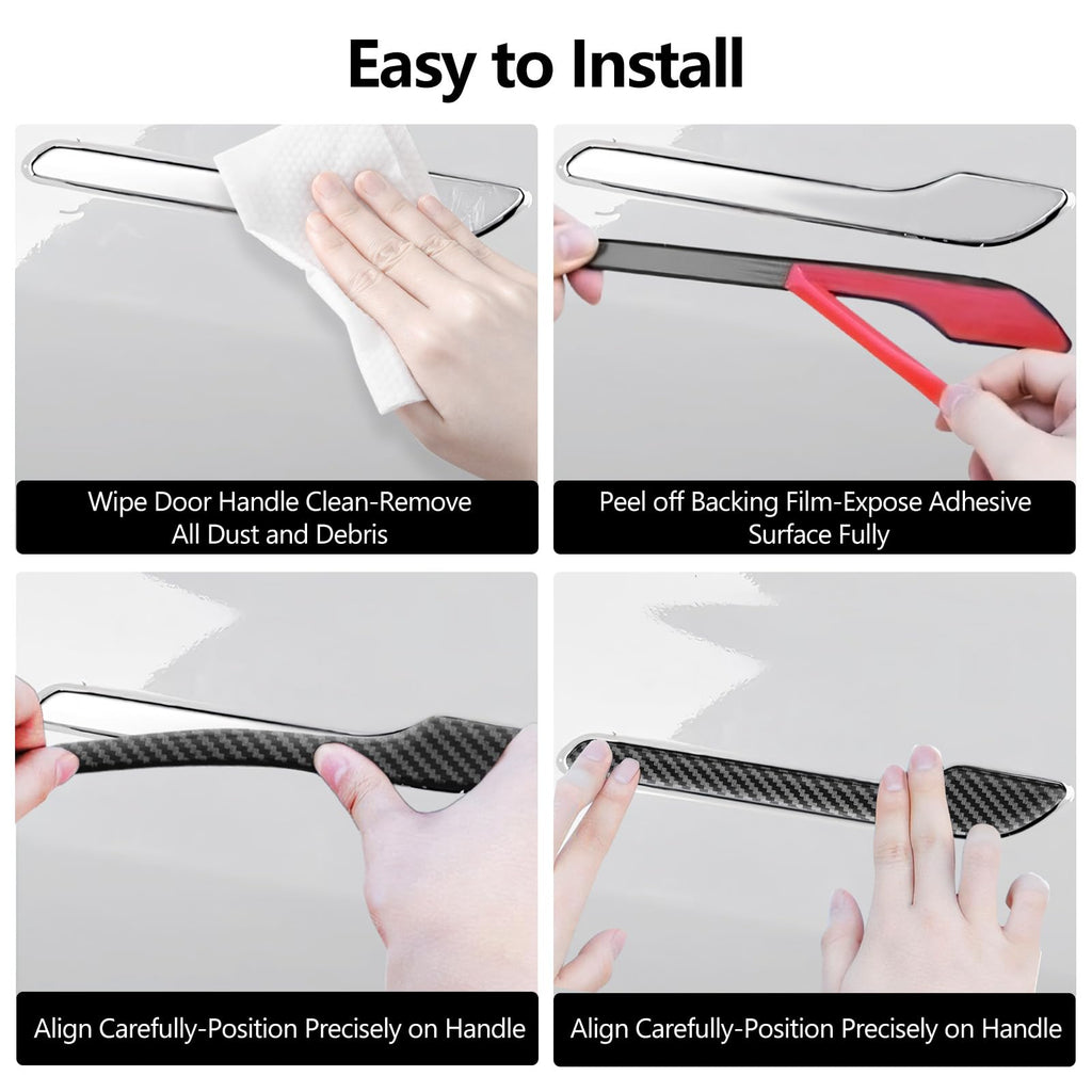 4PCS Tesla Model 3/Y Door Handle Cover Set (2017-2025) Highland & Juniper Compatible, Car Door Handle Sills Protection Wrap Exterior Accessories, Carbon Fiber 3D Sticker