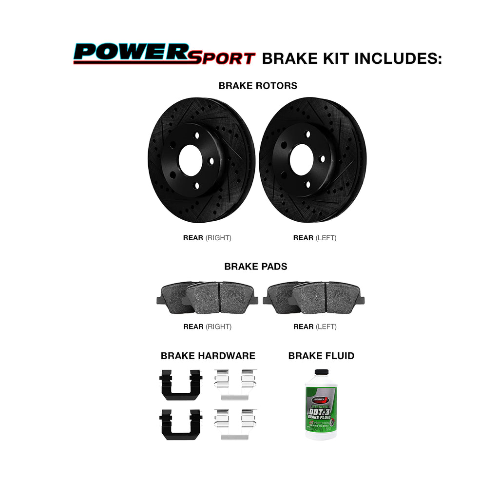 Power Sport Brake Kit For2017-2022 Tesla 3; 2020-2022 Tesla Y| Drilled and Slotted Brake Rotors| Ceramic Brake Pads and Rotors Kit|Hardware included