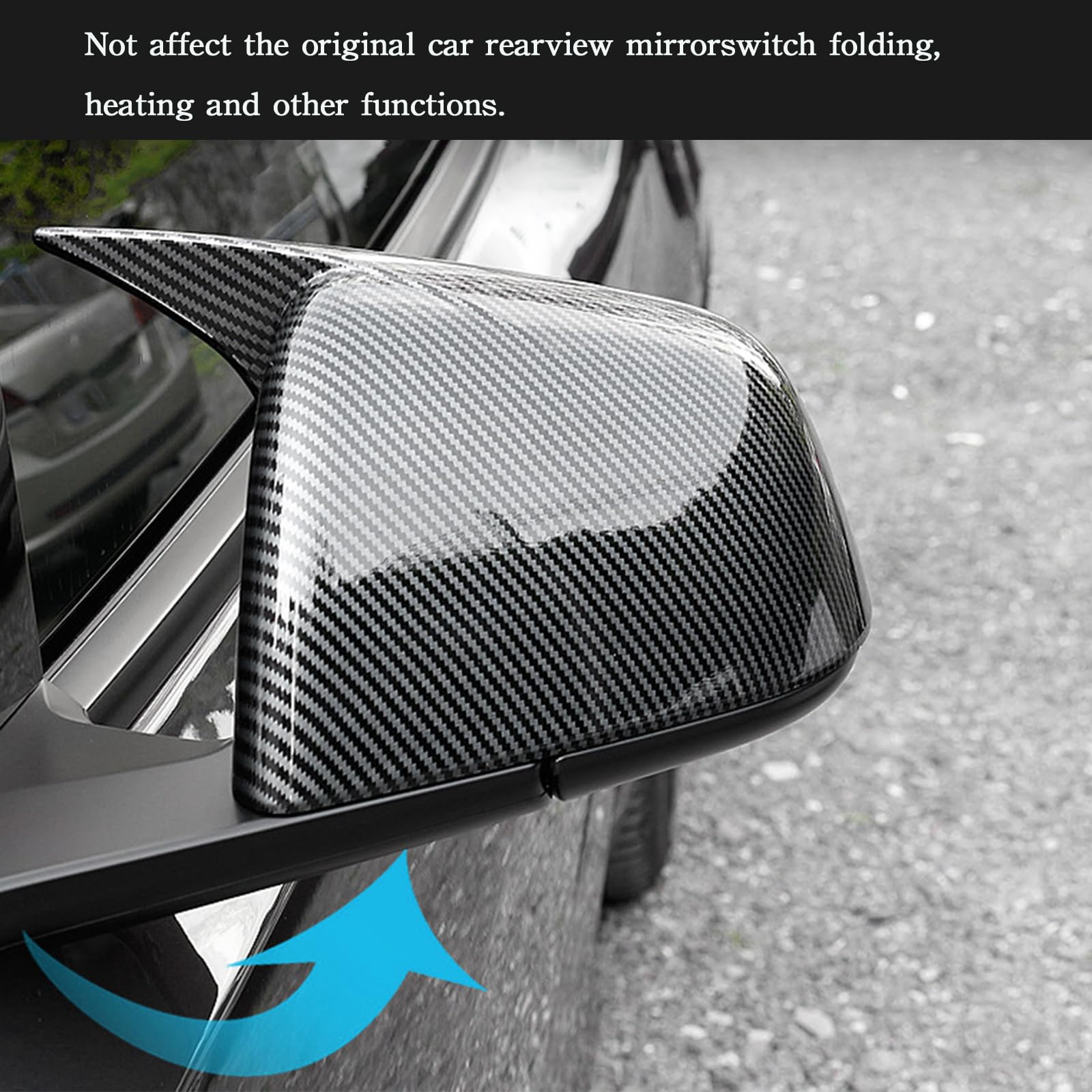 BoxCheer 2 Pieces Rearview Mirror Covers suitable for Tesla Model Y 2020-2024 Anti-Scratch Car Rearview Mirror Frame Replacement Decoration Sports Accessories - with horns carbon fiber