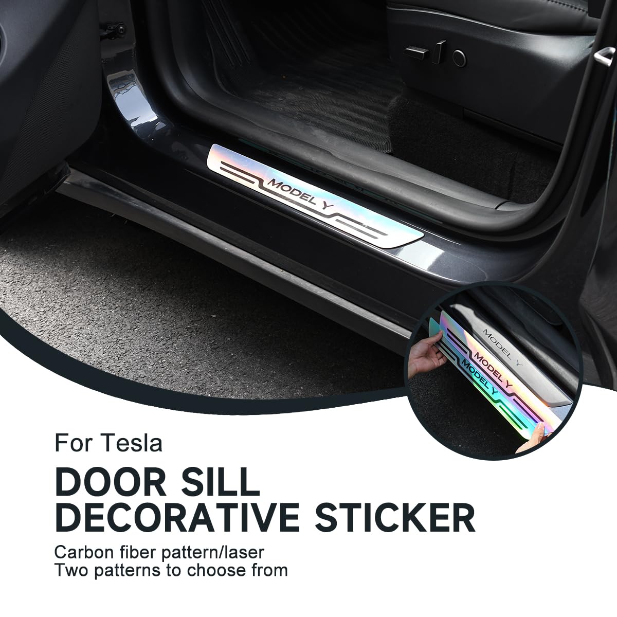 4PCS Car Door Sill Protector for Tesla Model Y/3 Car Threshold Stickers Decoration Scuff Plate Sticker, Waterproof Door Threshold Strips Exterior Accessories for Tesla Model 3/Y (Textured-Y)
