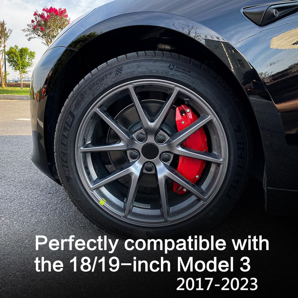 Weishine - Brake Caliper Covers Set of 4 Compatible with Tesla model 3 Accessories，2017-2023 18 Inch 19 Inch Wheel Hub Size Red Brake Caliper Covers Model 3 Caliper Covers (red)