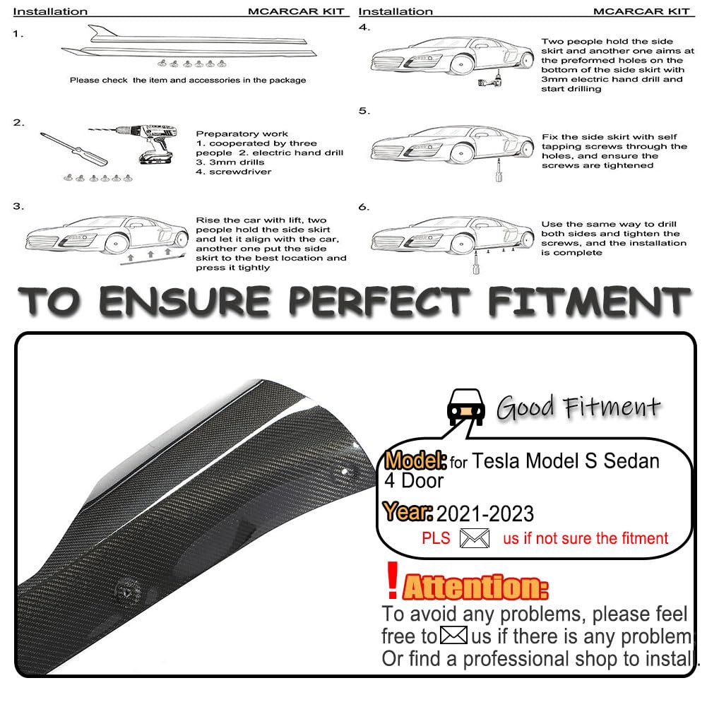 MCARCAR KIT Real Carbon Fiber Side Skirts for Tesla Model S Plaid 2021-2024 Under Door Rocker Panels Valance Extension Lip Factory Outlet