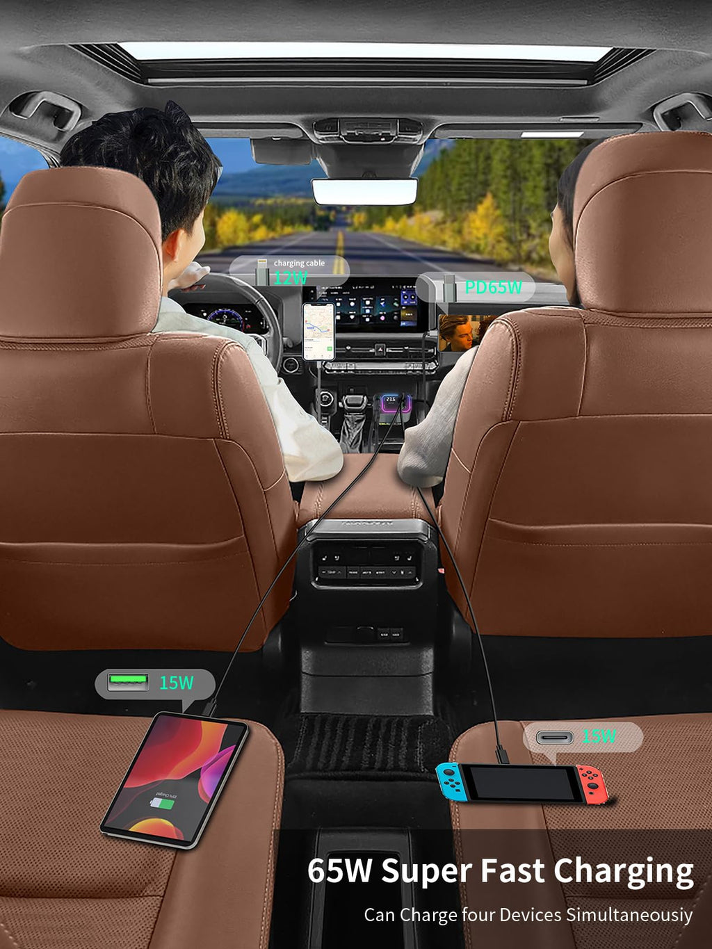 GXY KIT 3 in 1 Retractable Car Charger Adapter & FM Transmitter Bluetooth Mp3 Player- Max 65W + 18W with 2 PD Fast Charging,2 Retractable Cables & USB-A Music Playback for iPhone,iPad,Samsung,Pixel