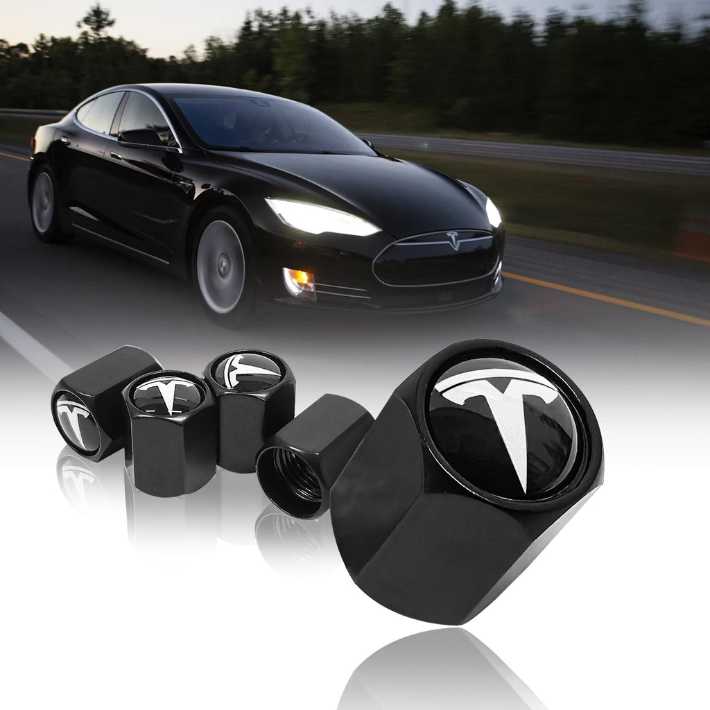 Eaglewireless 5 Pack Tire Valve Stem Caps Leakproof Aluminum Chrome Tire Valve Caps with Rubber O-Rings Compatible with for Tesla Model 3, S, X, Y (White Logo)