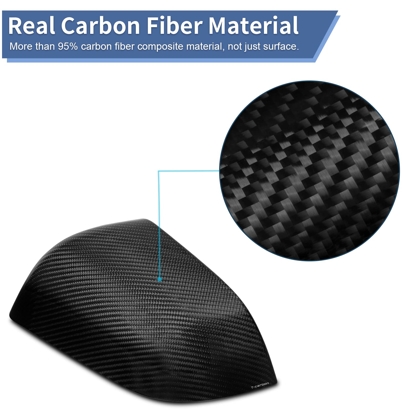 Real Carbon Fiber Side Mirror Cover Compatible with Tesla Model 3 Sedan 2017-2025, T-carbon Rearview Cover Compatible with Tesla Model 3 Exterior Mirror Caps Accessories (Black)