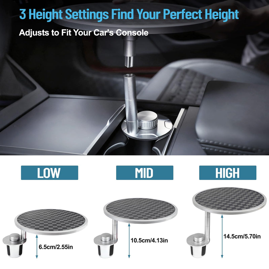 Car Tray Table & Car Desk for Laptop with 2 Risers and Anti-Slip Pad, 360° Rotating Cup Holder for Working and Eating Compatible with Tesla Model 3/Y/S, Ford F150/Explorer/Maverick & Most Vehicles/EV
