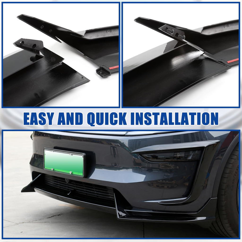 FormiPow Front Bumper Lip for 2025 2026 Tesla Model Y Juniper, 3-Piece ABS Front Splitter Bumper Lip, Aerodynamic Stability, No-Drill Model Y Juniper Accessories (Glossy Black)