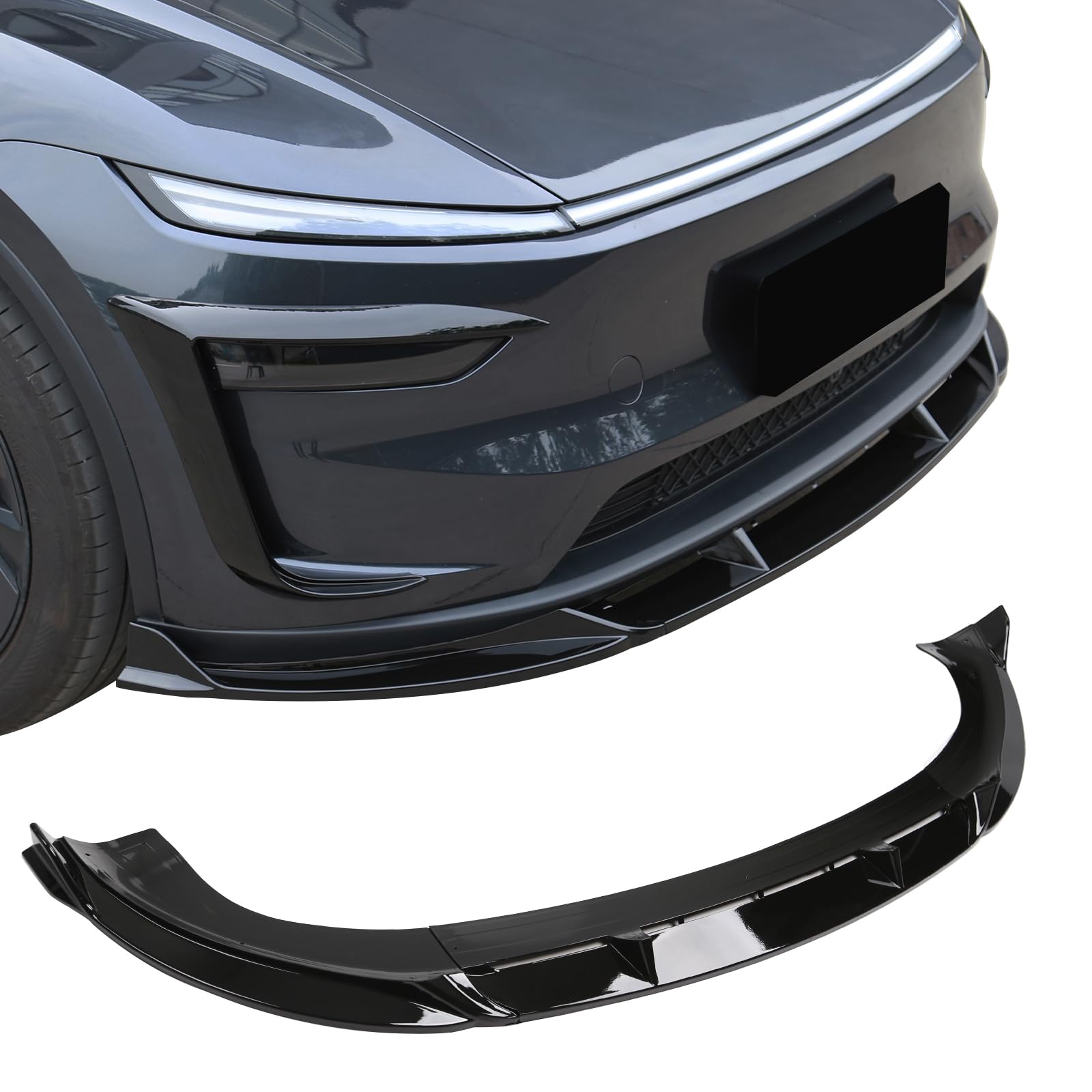EVBASE Front Lip Spoiler for Tesla Model Y Juniper 2025+, Gloss Black Bumper Splitter Body Kit Upgrade