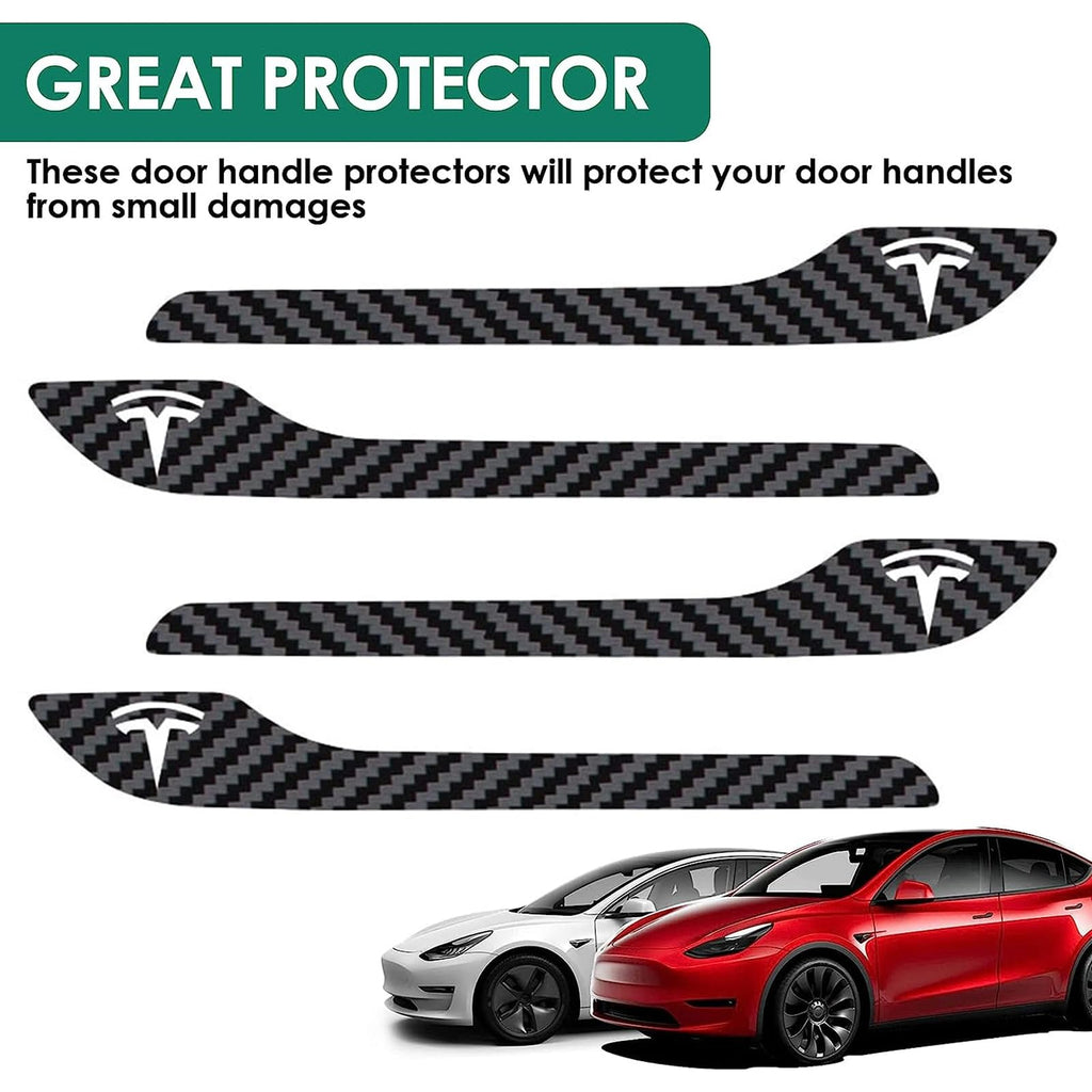 4PCS Door Handle Cover Compatible with Tesla Model 3 (2019-2025) Highland Model Y (2020-2026) Juniper Real Carbon Fiber 3D Sticker Wrap Covers Exterior Trim Door Sill Protector Accessories (Black)