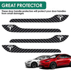 4PCS Door Handle Cover Compatible with Tesla Model 3 (2019-2025) Highland Model Y (2020-2026) Juniper Real Carbon Fiber 3D Sticker Wrap Covers Exterior Trim Door Sill Protector Accessories (Black)