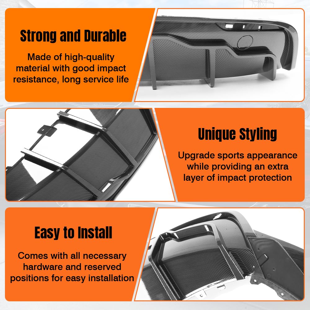 MODILOVER Rear Bumper Diffuser Lip Kit for Tesla Model Y 2020-2024, Carbon-Print PP Lower Valance Splitter